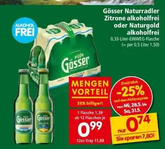 Interspar Gösser Naturradler Zitrone alkoholfrei oder Naturgold alkoholfrei Angebot