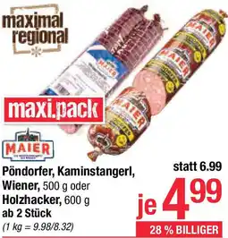Maximarkt Pöndorfer, Kaminstangerl, Wiener, oder Holzhacker, Angebot