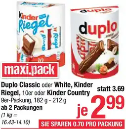 Maximarkt Duplo Classic oder White, Kinder Riegel oder Kinder Country Angebot