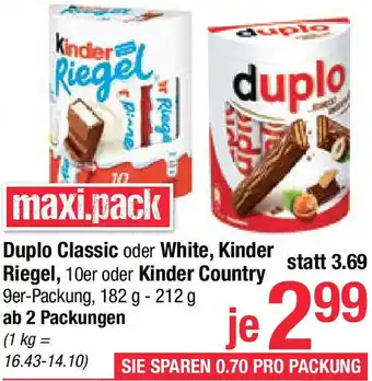 Maximarkt Duplo Classic oder White, Kinder Riegel oder Kinder Country Angebot
