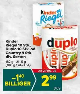 Billa Kinder Riegel 10 Stk., Duplo 10 Stk. od. Country 9 Stk. div. Sorten Angebot