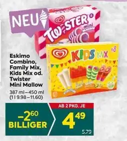 Billa Eskimo Combino, Family Mix, Kids Mix od. Twister Mini Mallow Angebot