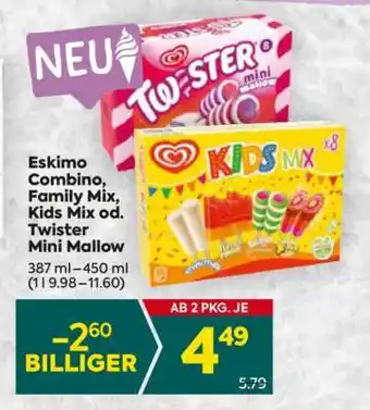Billa Eskimo Combino, Family Mix, Kids Mix od. Twister Mini Mallow Angebot