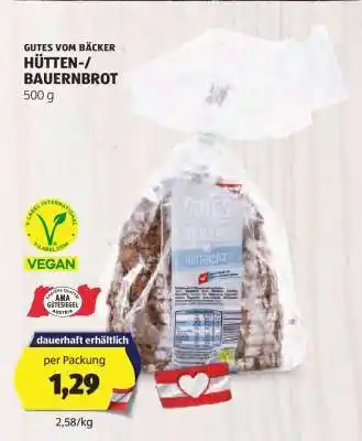 Hofer GUTES VOM BÄCKER HÜTTEN-/BAUERNBROT Angebot