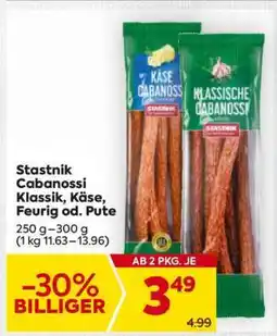 Billa Stastnik Cabanossi Klassik, Käse, Feurig od. Pute Angebot