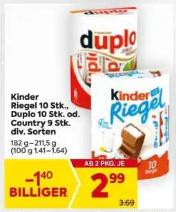 Billa Kinder Riegel 10 Stk., Duplo 10 Stk. od. Country 9 Stk. div. Sorten Angebot