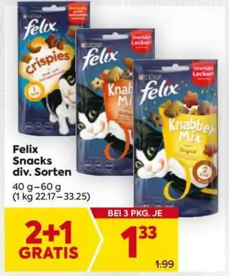 Billa Felix Snacks div. Sorten Angebot