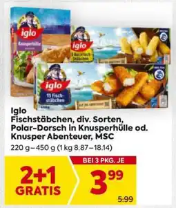Billa Iglo Fischstäbchen, div. Sorten, Polar-Dorsch in Knusperhülle od. Knusper Abenteuer, MSC Angebot