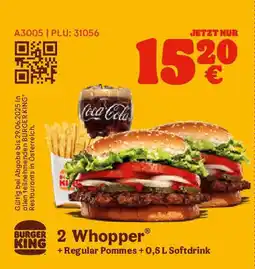Burger King 2 whopper regular pommes softdrink Angebot
