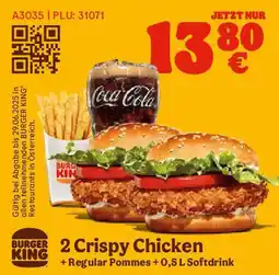 Burger King 2 crispy chicken regular pommes softdrink Angebot
