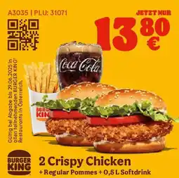 Burger King 2 crispy chicken regular pommes Angebot