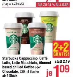 Maximarkt Starbucks cappuccino, caffè latte, latte macchiato, almond based chilled coffee oder chocolate Angebot