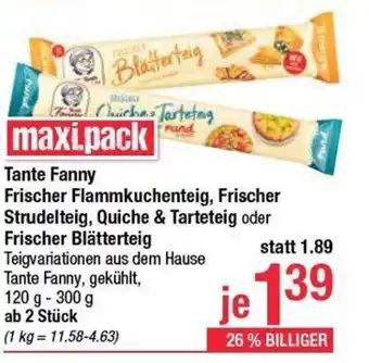 Maximarkt Frischer flammkuchenteig, frischer strudelteig, quiche & tarteteig oder frischer blätterteig Angebot