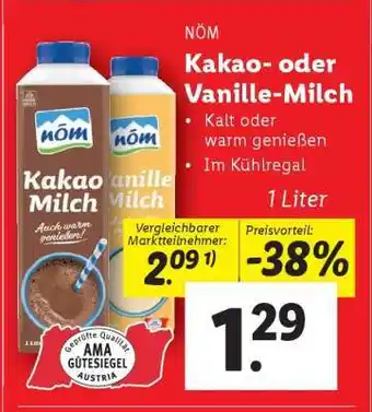 Lidl NÖM Kakao oder Vanille Milch Angebot