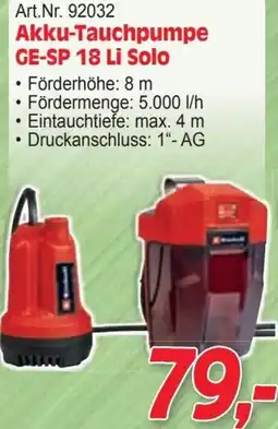 Zgonc Akku-Tauchpumpe GE-SP 18 Li Solo Angebot