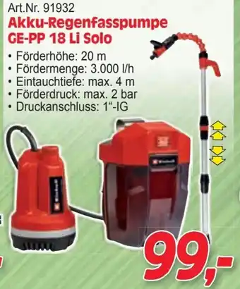Zgonc Akku-Regenfasspumpe GE-PP 18 Li Solo Angebot