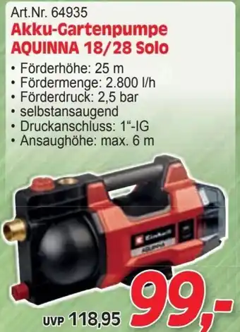 Zgonc Akku-gartenpumpe aquinna 18/28 solo Angebot