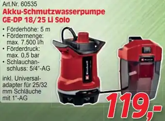 Zgonc Akku-Schmutzwasserpumpe GE-DP 18/25 Li Solo Angebot