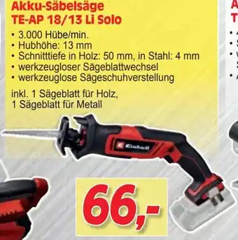 Zgonc Akku-Säbelsäge TE-AP 18/13 Li Solo Angebot