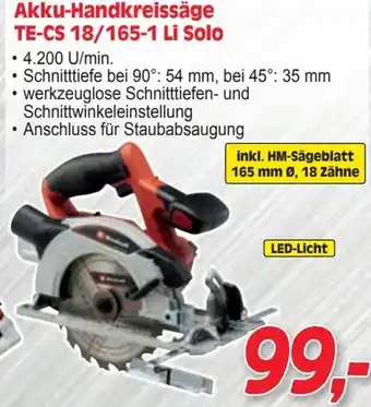 Zgonc Akku-Handkreissäge TE-CS 18/165-1 Li Solo Angebot
