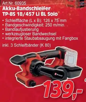 Zgonc Akku-Bandschleifer TP-BS 18/457 Li BL Solo Angebot