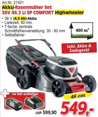Zgonc Akku-Rasenmäher Set 36V 46.2 LI SP COMFORT Highwheeler Angebot