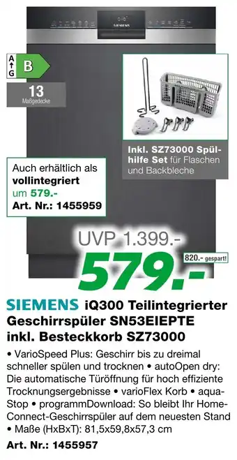 EP Iq300 teilintegrierter geschirrspüler sn53eiepte Angebot