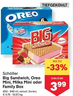 MPreis Big Sandwich, Oreo Mini, Milka Mini oder Family Box Angebot