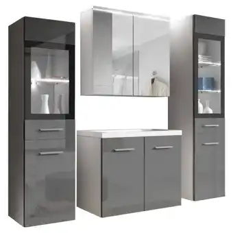 Möbelix Badmöbel-Set 5-Tlg. inkl. LED Madrit Weiß/Grau Hochglanz Angebot