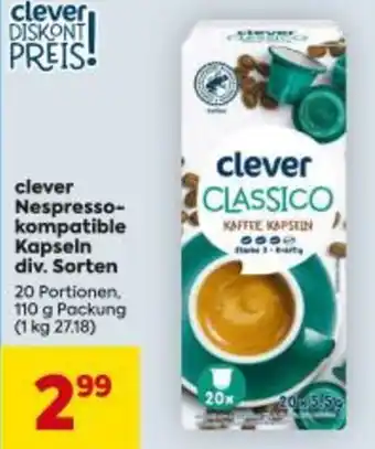 Billa clever Nespresso- kompatible Kapseln div. Sorten Angebot