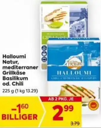 Billa Halloumi Natur, mediterraner Grillkäse Basilikum od. Chili Angebot
