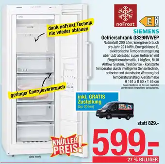 Maximarkt Siemens Gefrierschrank GS29NVWEP Angebot