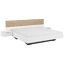 Möbelix Bettanlage mit Nachtkästchen 180x200 cm Lamella Weiß/Eiche Angebot