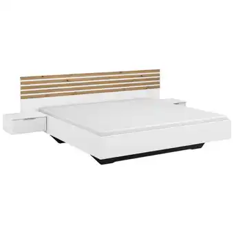 Möbelix Bettanlage mit Nachtkästchen 180x200 cm Lamella Weiß/Eiche Angebot
