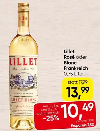 Spar Lillet rosé oder blanc frankreich Angebot