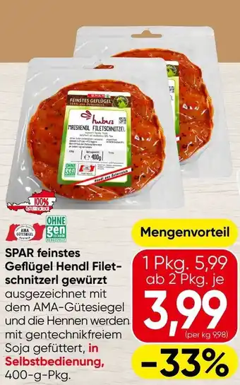 Spar Spar feinstes geflügel hendl filet- schnitzerl gewürzt Angebot
