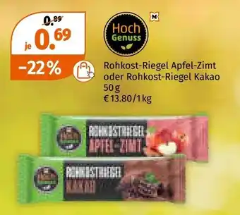 Müller Rohkost-Riegel Apfel-Zimt oder Rohkost-Riegel Kakao Angebot