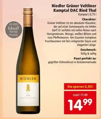 Interspar Hiedler Grüner Veltliner Kamptal DAC Ried Thal Angebot