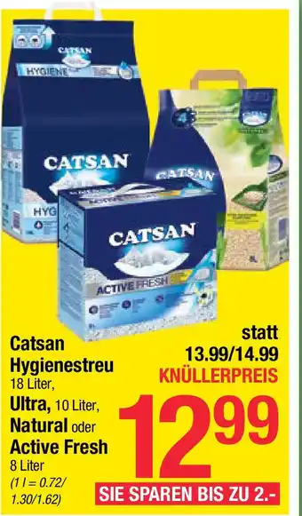 Maximarkt Catsan hygienestreu ultra, 10 liter, natural oder active fresh 8 liter Angebot