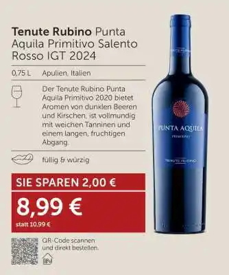 Interspar Tenute Rubino Punta Aquila Primitivo Salento Rosso IGT 2024 Angebot