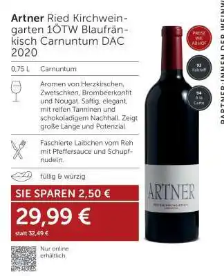 Interspar Artner Ried Kirchweingarten 1ÖTW Blaufränkisch Carnuntum DAC 2020 Angebot
