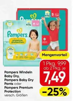 Spar Pampers Windeln Baby Dry, Pampers Baby Dry Pants oder Pampers Premium Protection Angebot