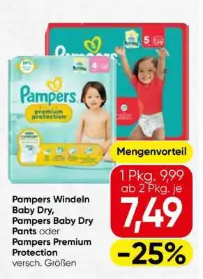 Spar Pampers Windeln Baby Dry, Pampers Baby Dry Pants oder Pampers Premium Protection Angebot