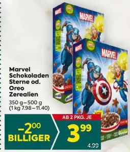 Billa Marvel Schokoladen Sterne od. Oreo Zerealien Angebot