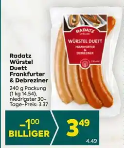 Billa Radatz Würstel Duett Frankfurter & Debreziner Angebot