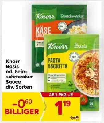 Billa Knorr Basis od. Feinschmecker-Sauce div. Sorten Angebot