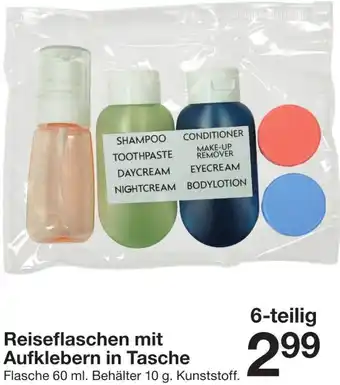 Zeeman Reiseflaschen mit Aufklebern in Tasche Angebot