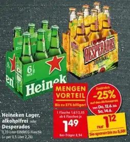 Interspar Heineken Lager, alkoholfrei oder Desperados Angebot