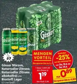 Interspar Gösser Märzen, Naturradler Zitrone, Naturradler Zitrone alkoholfrei oder Biostoff Lager Angebot