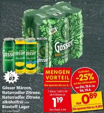 Interspar Gösser Märzen, Naturradler Zitrone, Naturradler Zitrone alkoholfrei oder Biostoff Lager Angebot